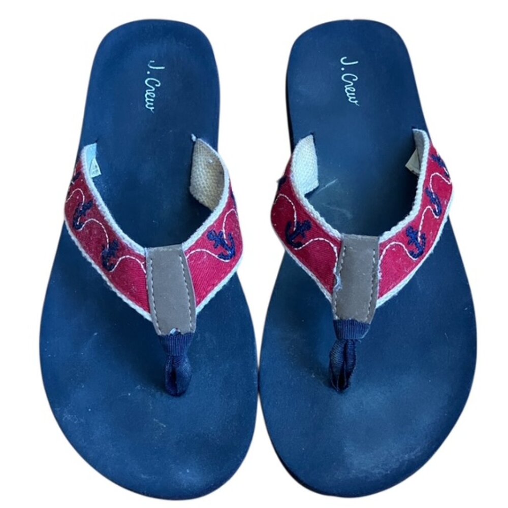 J. Crew Anchor embroidered flip flops size 7